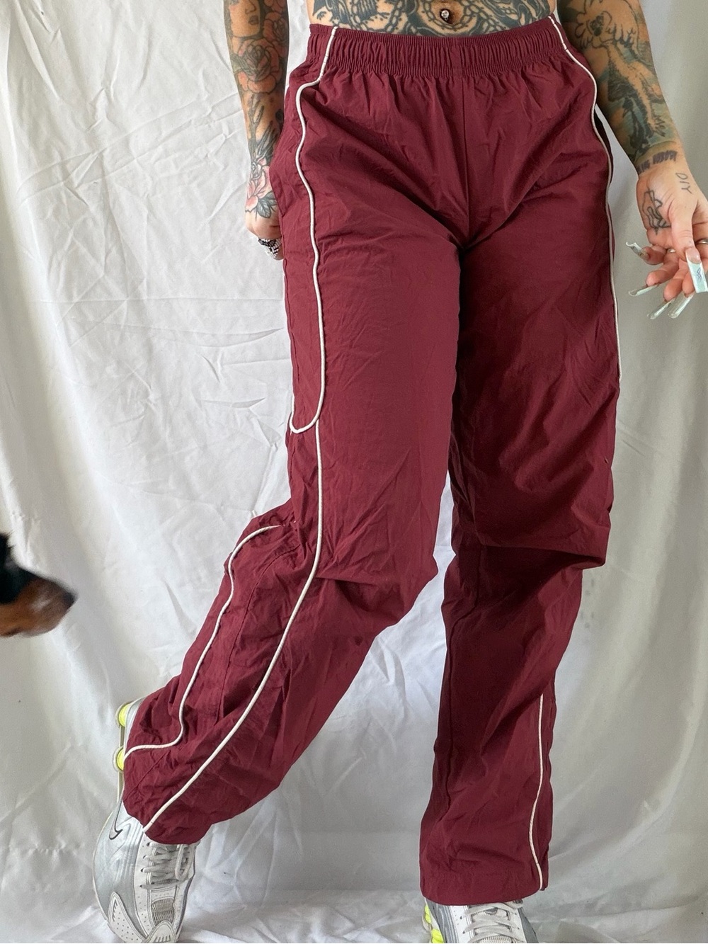 BDG “Jess” Burgundy Track Pants with White Piping